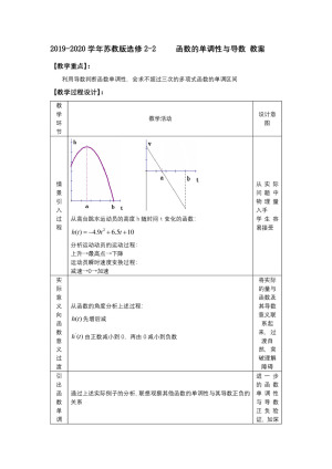 2019-2020学年苏教版选修2-2     　函数的单调性与导数  教案