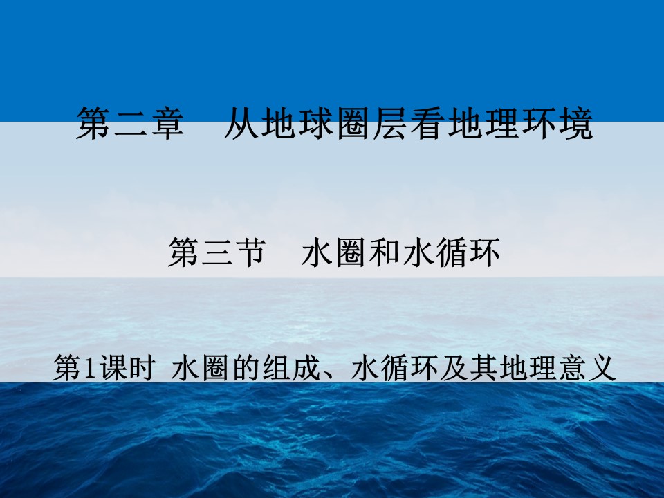 2019-2020学年鲁教版高中地理必修1课件：2.3水圈和水循环--水圈的组成水循环及其地理意义(共19张PPT)第1页