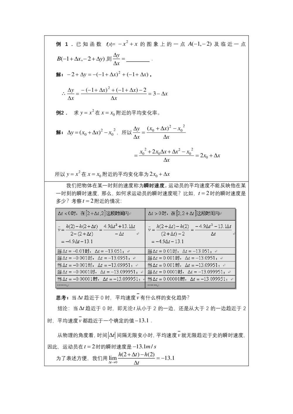 2019-2020学年苏教版选修2-2      变化率问题 . 导数的概念  教案第3页