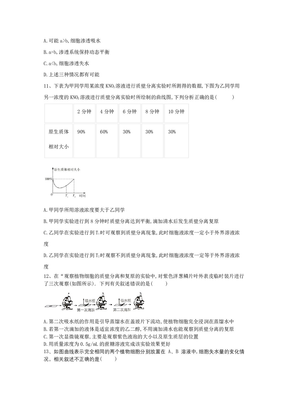 2019-2020学年  人教版 必修一   物质跨膜运输的实例  作业第3页