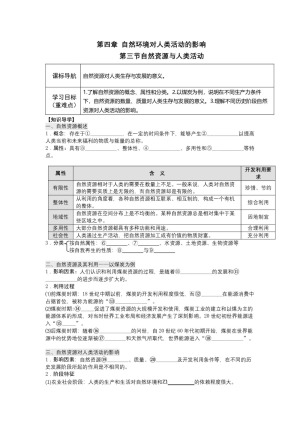 2019-2020学年 地理湘教版-地理-必修一4.3自然资源与人类活动-导学案