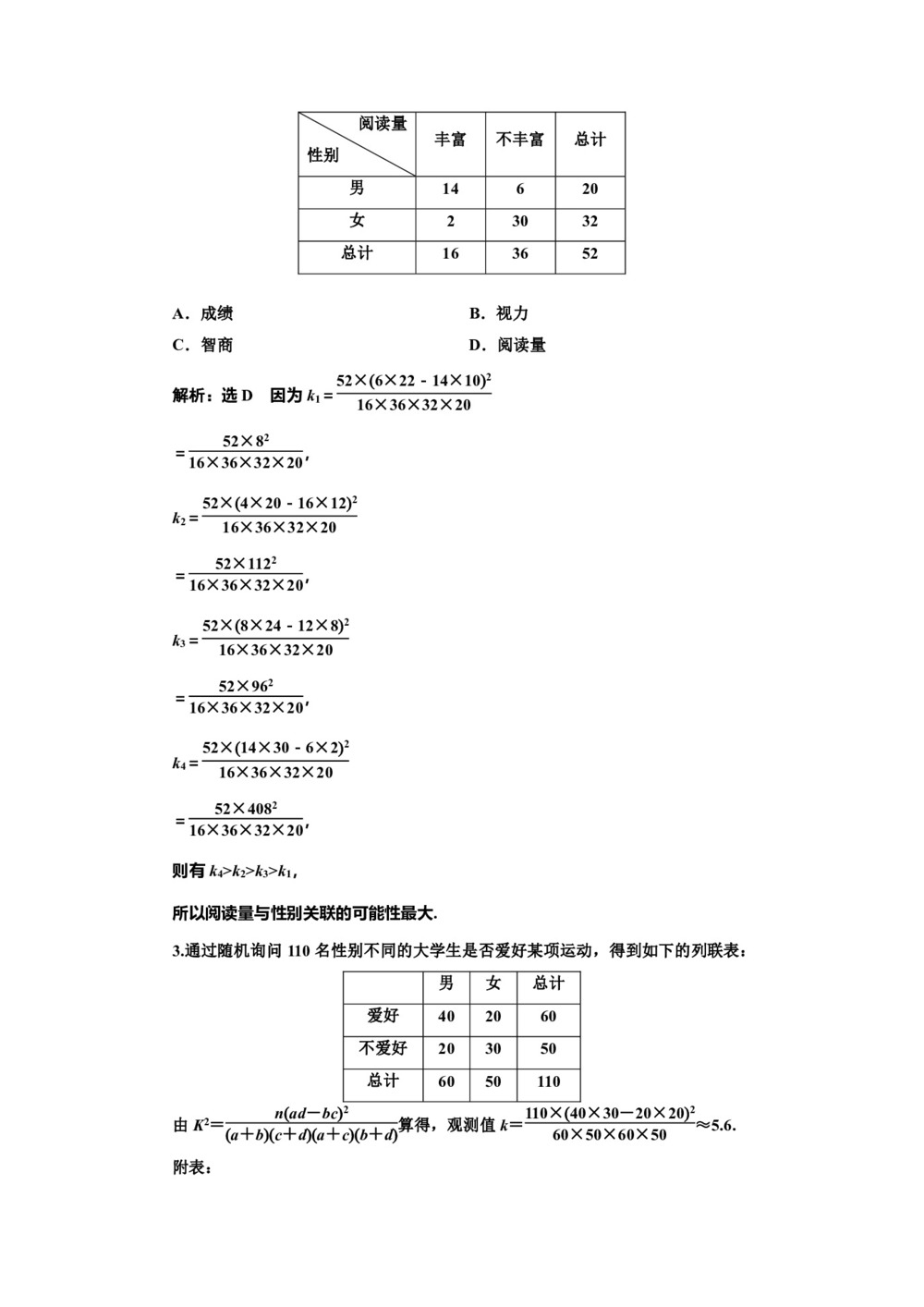 2019-2020学年苏教版选修1-2       独立性检验  课时作业第2页