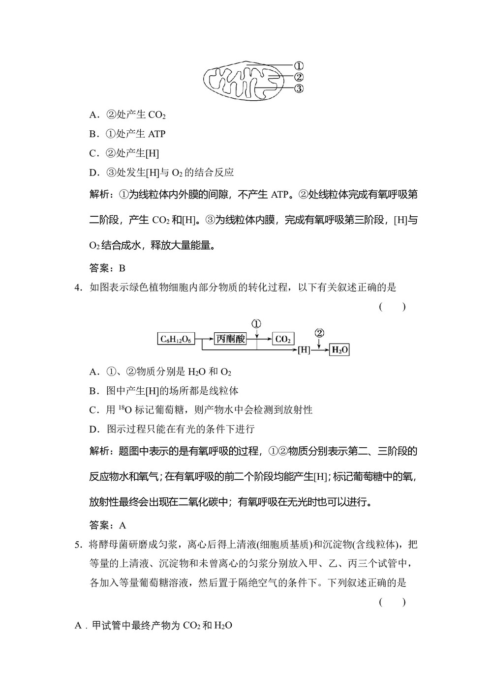 2019-2020学年 苏教版 必修一 细胞呼吸 作业第2页