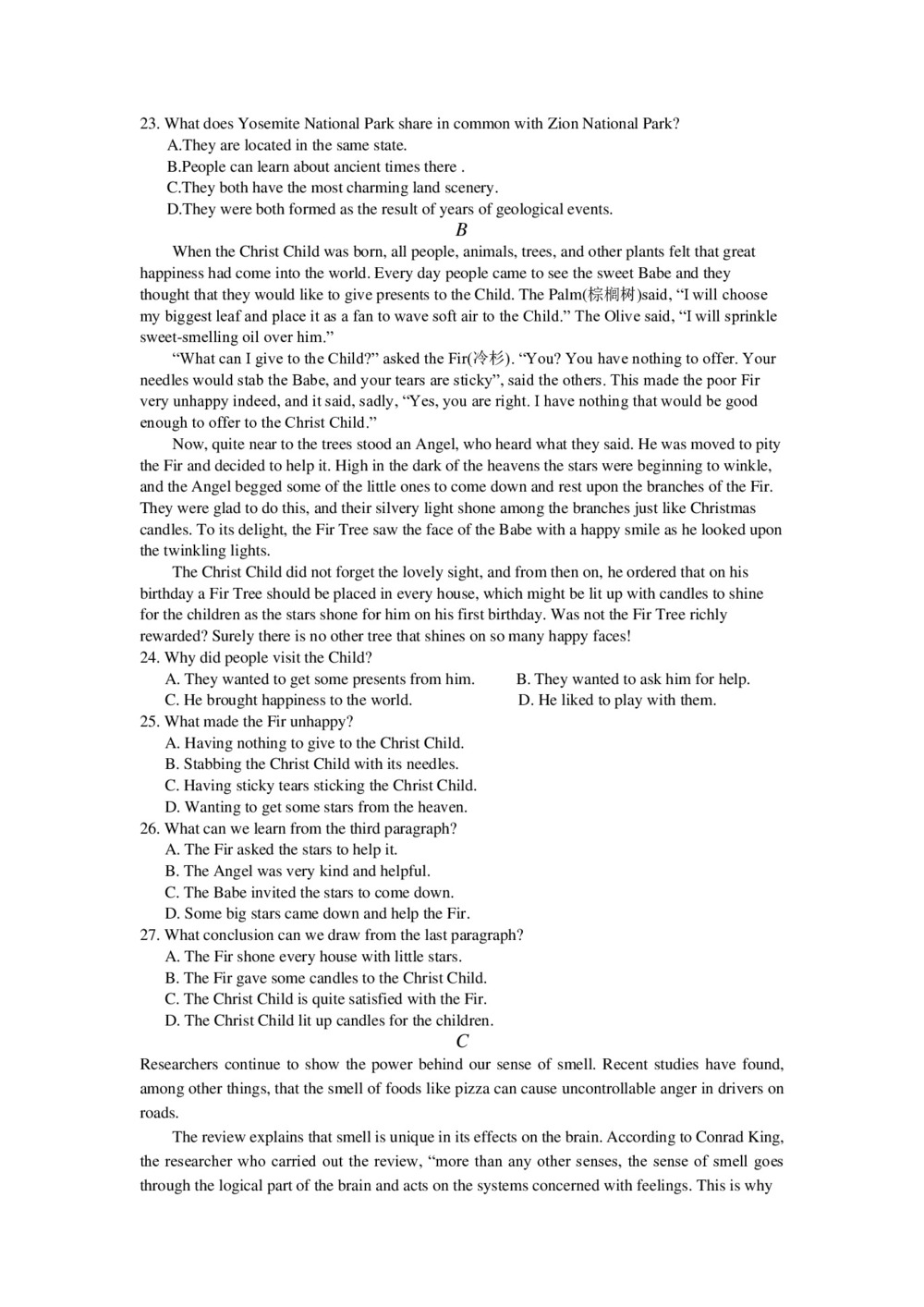 江西省吉安市四校2019-2020学年高二上学期期中考试英语试卷 Word版缺答案第3页