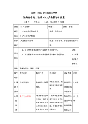 2019-2020学年人教版高中地理必修3教案：5.2 产业转移—以东亚为例  教案2