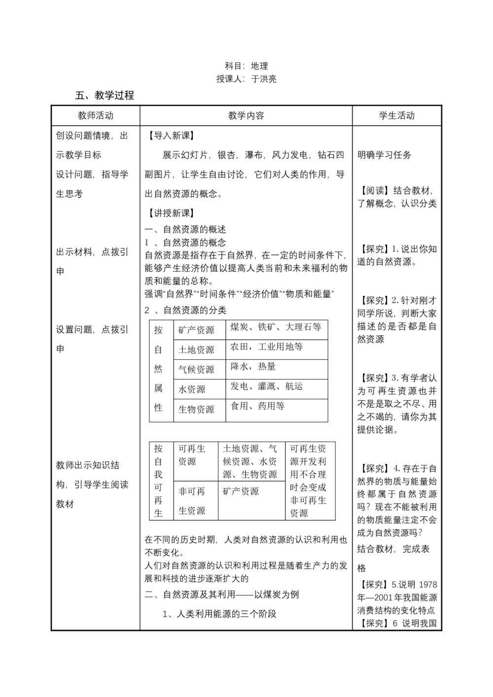2019-2020学年湘教版高中地理必修1教案：4.3 自然资源与人类活动  教学设计1第2页