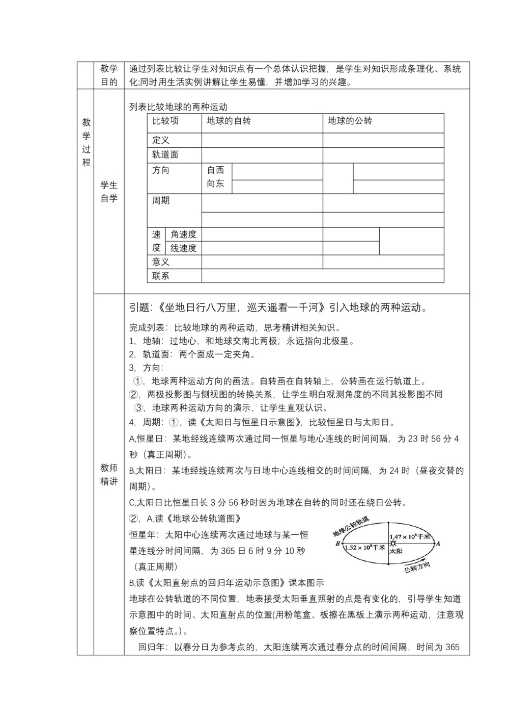 2019-2020学年中图版高中地理必修1教案：1.3地球的运动-地球自转与公转运动的比较第2页
