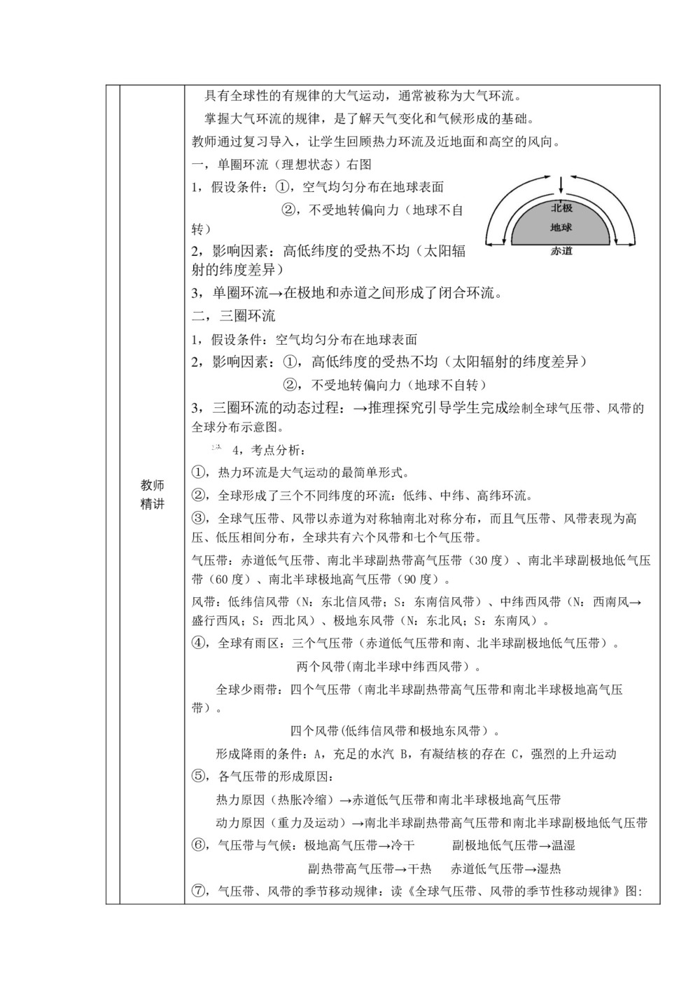 2019-2020学年中图版高中地理必修1教案：2.1大气的热状况与大气运动-气压带、风带的形成第3页