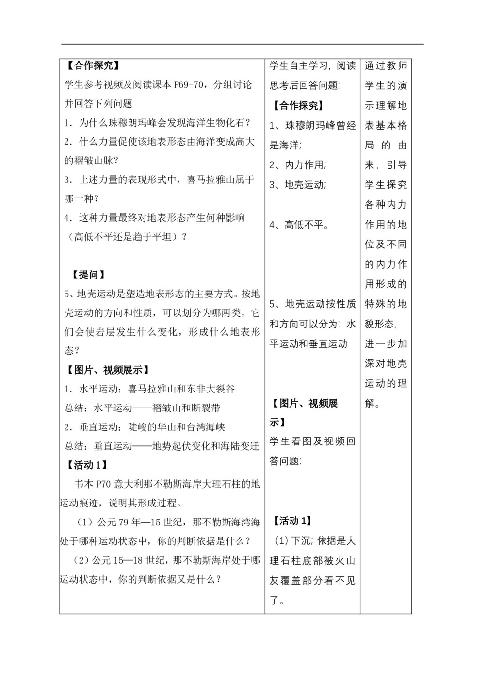 2019-2020学年人教版高中地理必修1教案：4.1营造地表形态的力量（内力作用）第3页