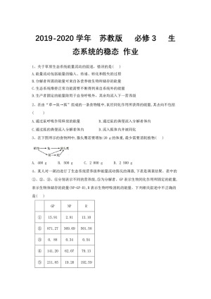 2019-2020学年  苏教版   必修3   生态系统的稳态 作业