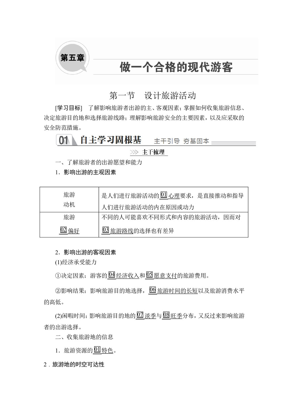 2019--2020  学年 人教版 选修三 :第五章  第一节 设计旅游活动 学案第1页