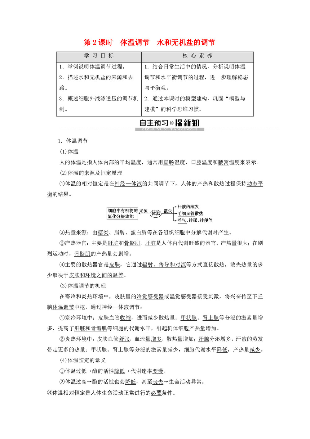 2019-2020学年 苏教版 必修3 体温调节 水和无机盐的调节  学案第1页