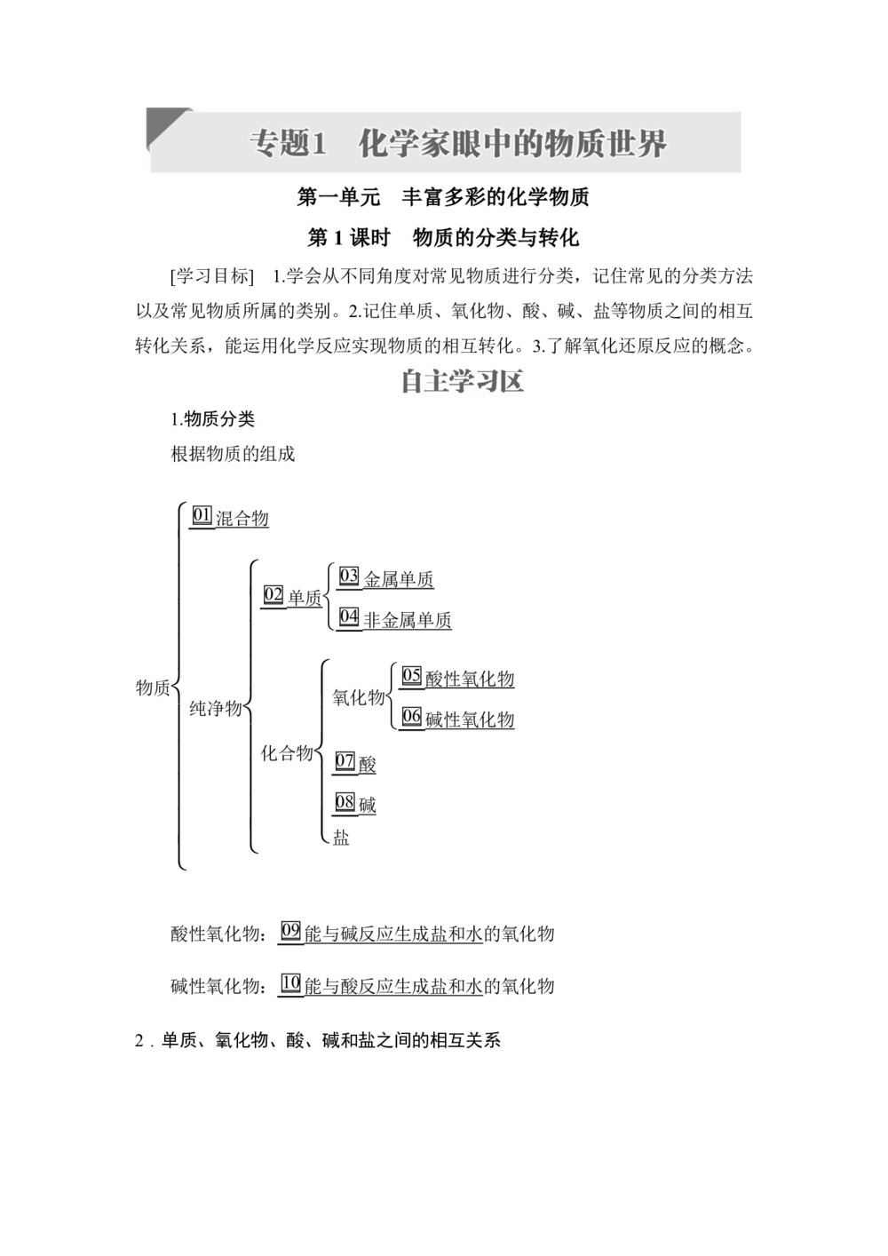 2019-2020学年苏教版必修1 专题1第1单元 丰富多彩的化学物质(第1课时) 学案第1页