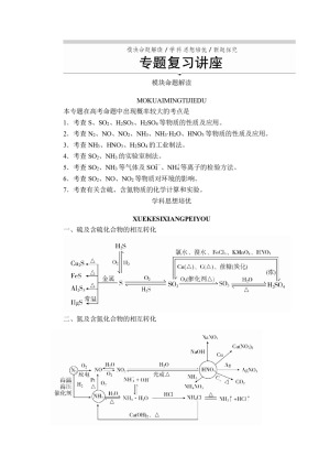 2019-2020学年苏教版必修1 专题4 硫、氮和可持续发展 专题复习 学案