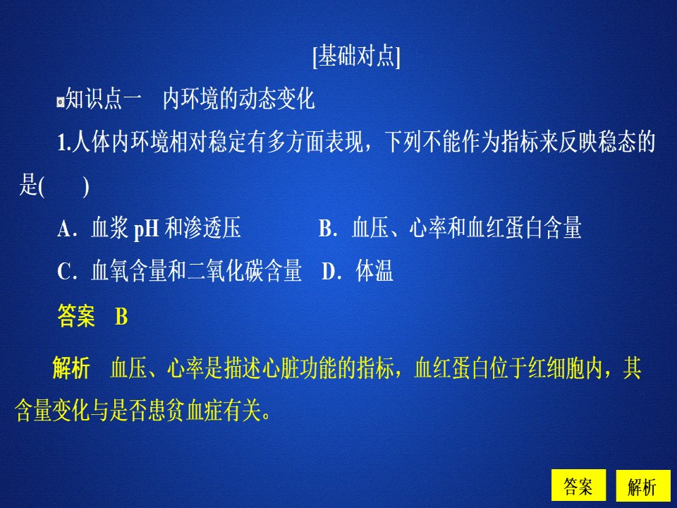 2019-2020学年  人教版  必修3 内环境稳态的重要性习题  课件 （32张）第1页