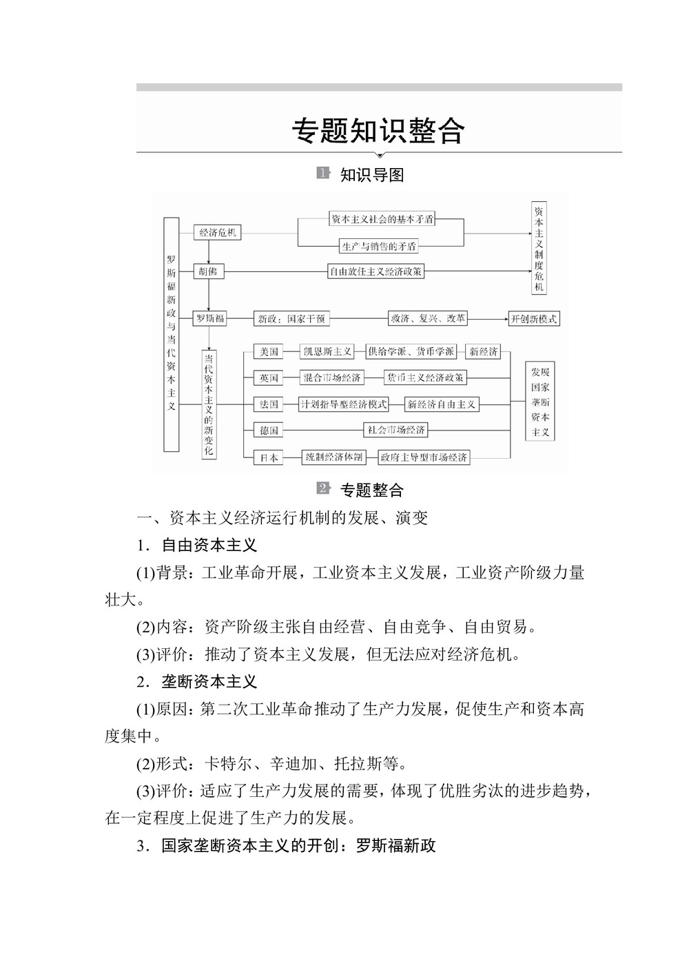 2019-2020学年人民版必修2 专题六 罗斯福新政与当代资本主义 知识整合 学案第1页