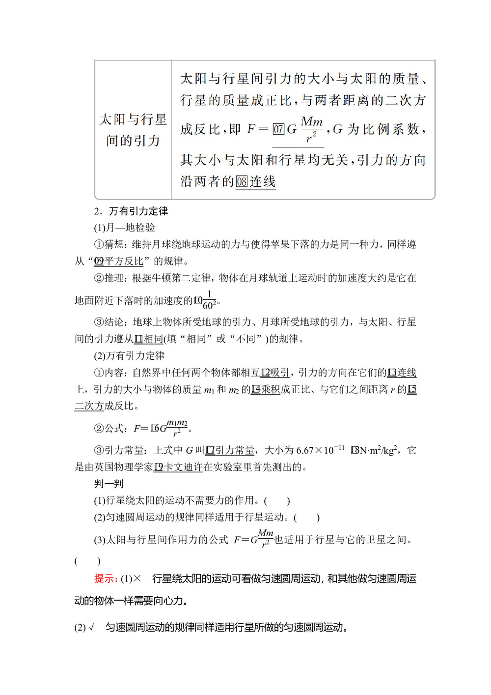 2019-2020学年人教版必修2 第六章  第二节  第三节 太阳与行星间的引力 万有引力定律 学案第2页