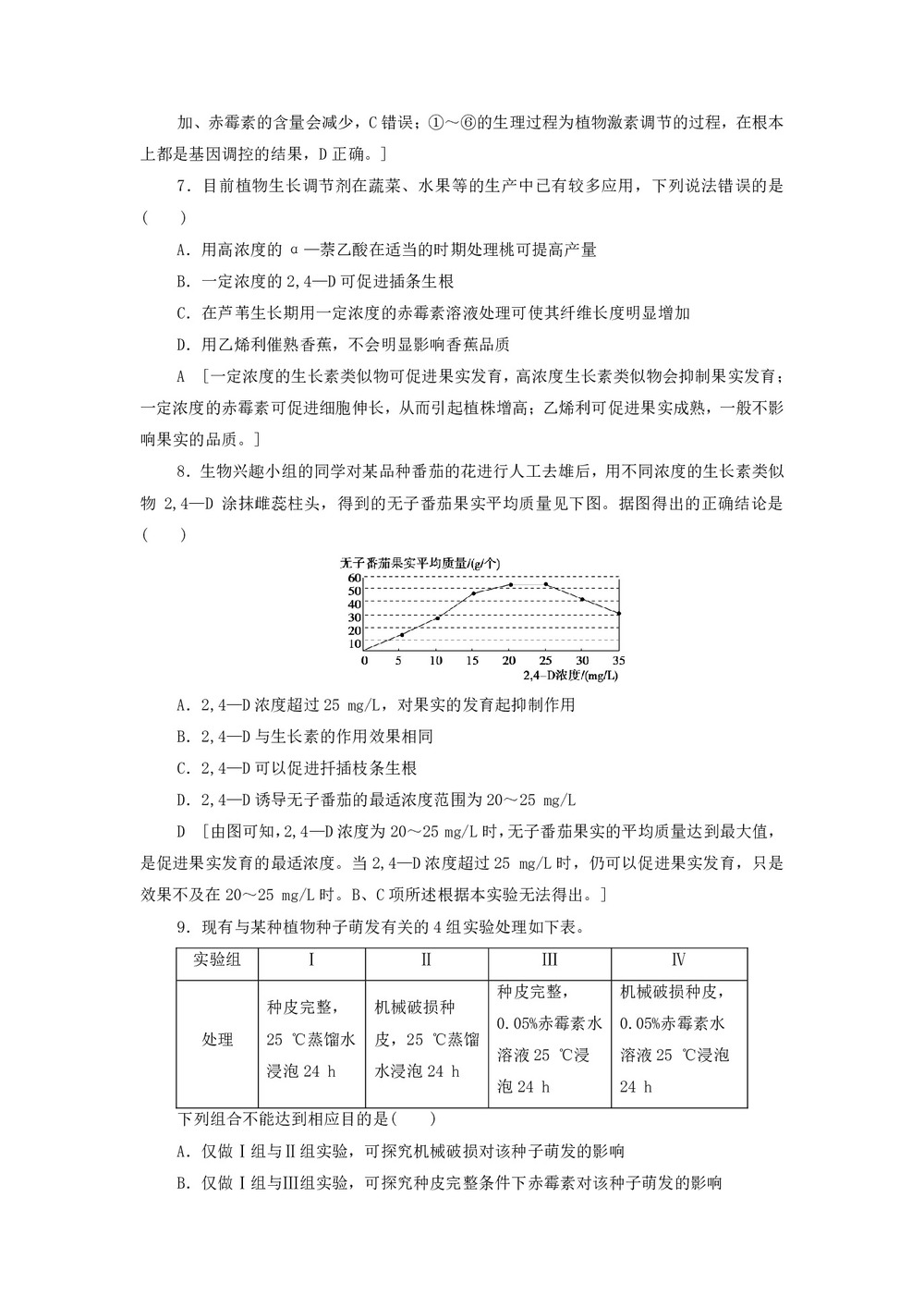 2019-2020学年 苏教版 必修3 其他植物激素及其应用 作业第3页