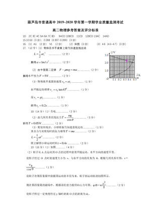 《302edu发布》辽宁省葫芦岛市2019-2020学年高二上学期期末考试 物理 图片版含答案