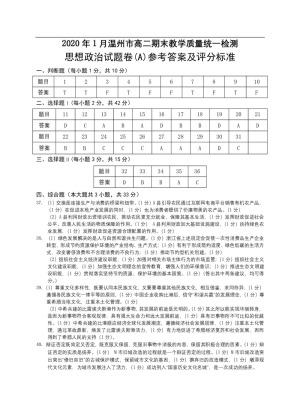 浙江省温州市2019-2020学年高二上学期期末教学质量统一检测政治（A卷）试题  扫描版含答案