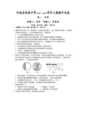 《302edu发布》河南省实验中学2018-2019学年高一上学期期中考试 生物 Word版含答案