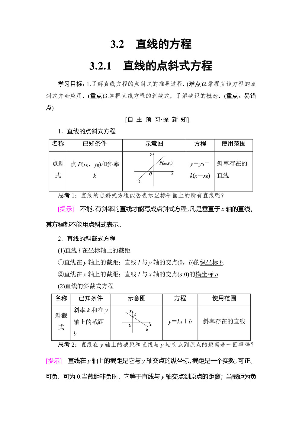 2018-2019学年人教A版必修2 3.2.1 直线的点斜式方程 学案第1页