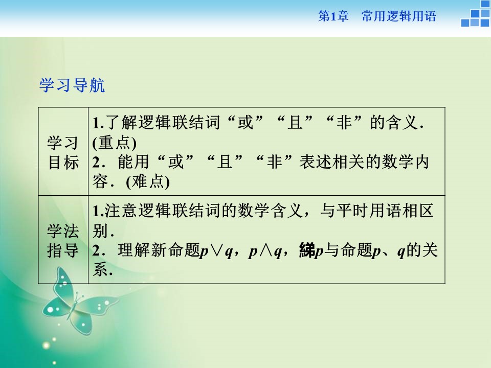 2018-2019学年苏教版选修1-1 1.2 简单的逻辑联结词 课件（23张）第2页