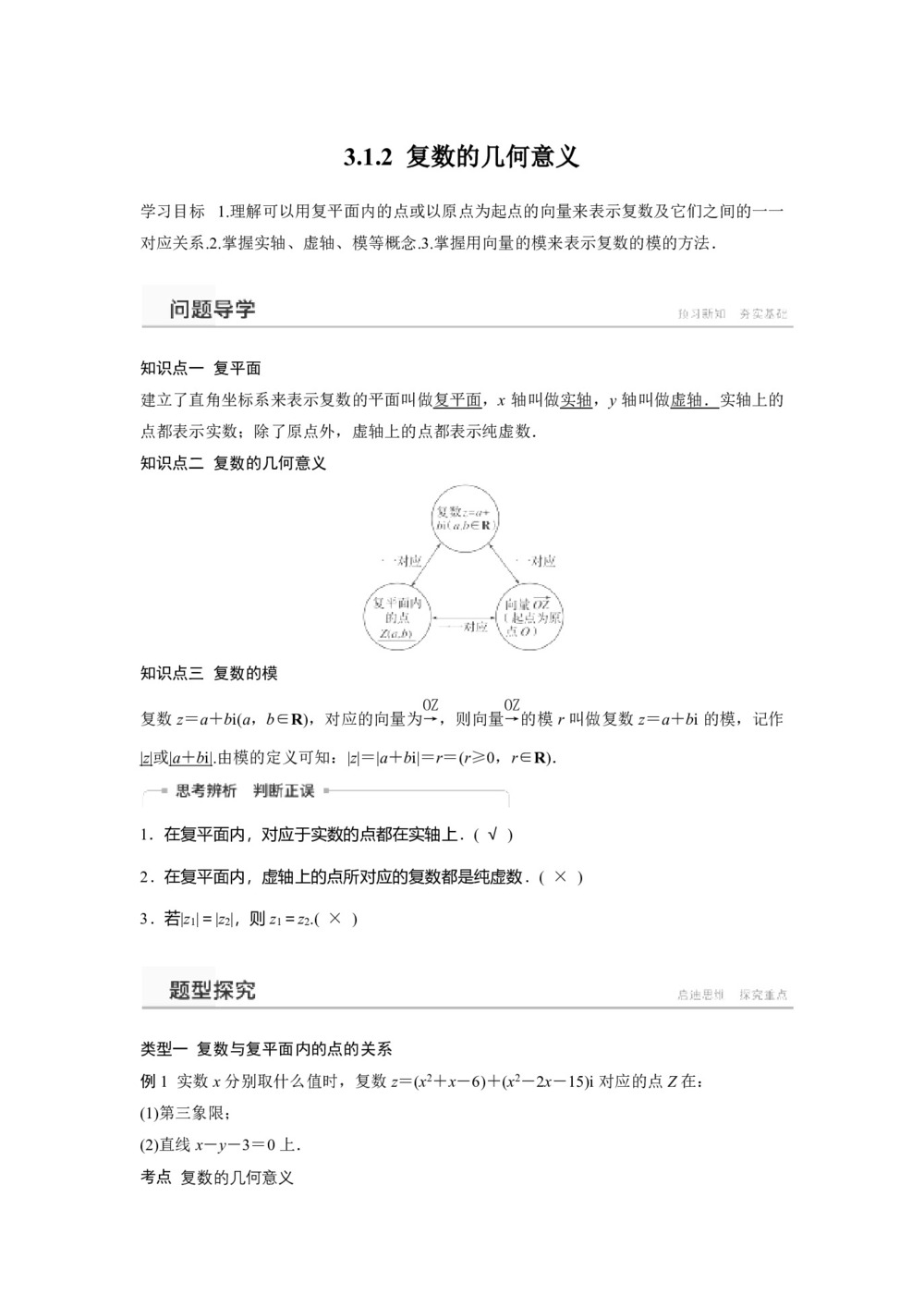 2018-2019学年人教A版  选修2-2 3.1.2 复数的几何意义  学案第1页