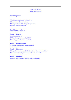 【名师指导】2018-2019学年译林版高中英语选修7教案：Unit2 Welcome to the unit