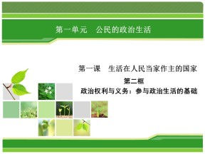 2018—2019学年高二政治人教版必修2  第一课  第二框    政治权利与义务：参与政治生活的基础    （23张）