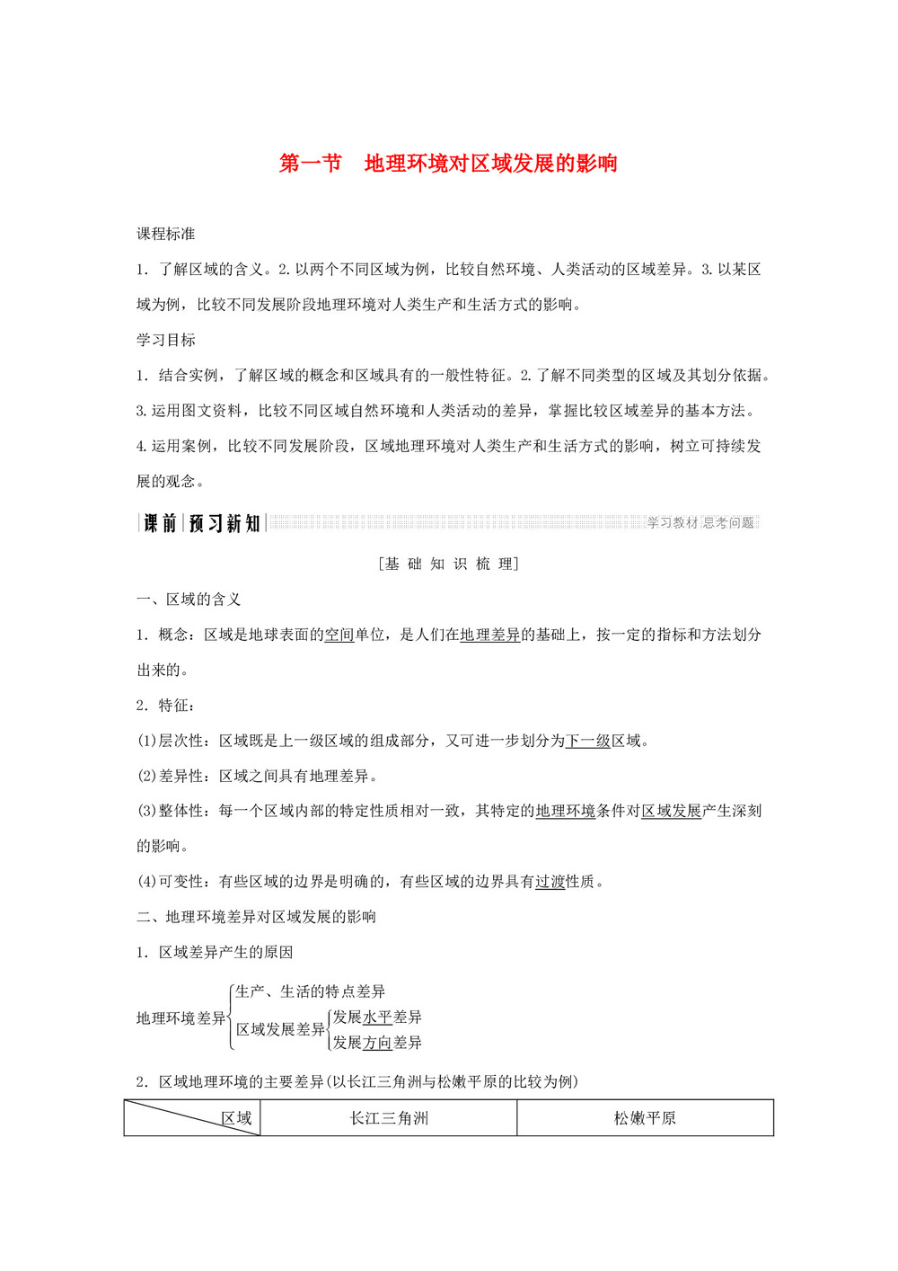 2018-2019学年四川省高中地理：必修三 第一章 第一节 地理环境对区域发展的影响 教案（新人教版）第1页