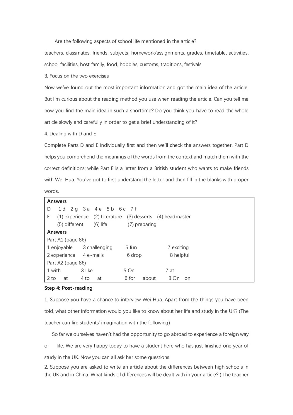 2018-2019学年牛津译林版高一英语必修1教案精品教案Unit1 School life《Reading》教案3第2页