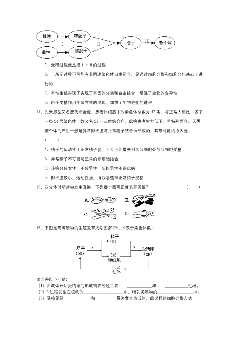 2018-2019学年人教版必修2  减数分裂和受精作用      作业第3页