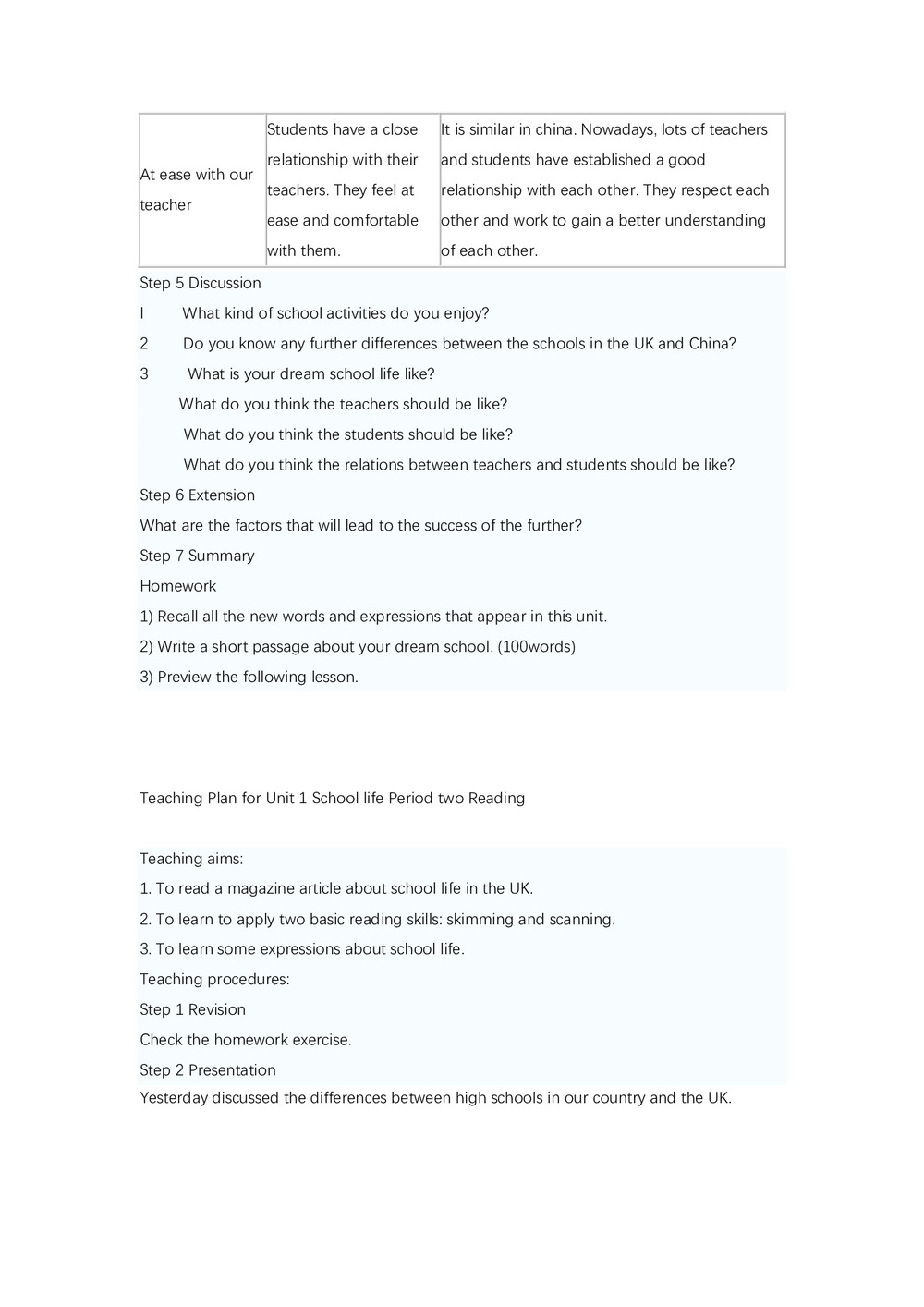 2018-2019学年牛津译林版高一英语必修1教案精品教案:unit1《school life》第2页