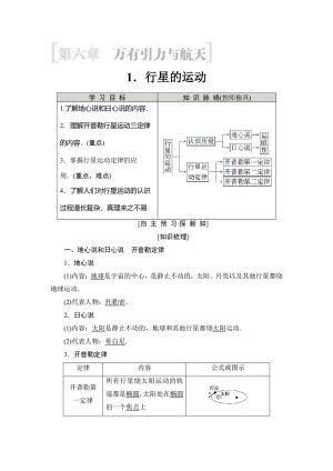 2018-2019学年人教版必修2 第6章 1 行星的运动 学案