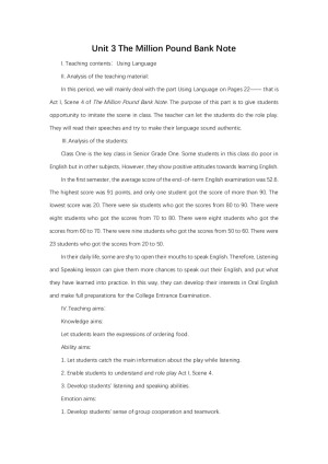 2019-2020学年人教版高中英语必修3教案： Unit3 The Million Pound Bank Note period3 教案2