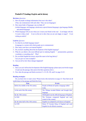 2018-2019学年译林版高中英语必修三教学设计（江苏省专用）《Unit 2  Language Period 4-5 Reading English and its history》