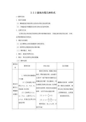 2018-2019学年人教B版必修二 2.2.2直线方程几种形式  教案