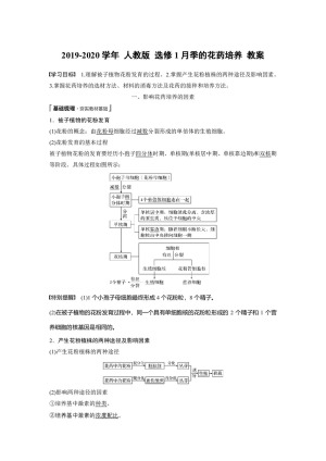 2019-2020学年 人教版 选修1月季的花药培养 教案