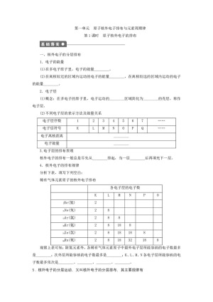2019-2020学年苏教版必修2 专题1第一单元 原子核外电子排布与元素周期律（第1课时） 学案