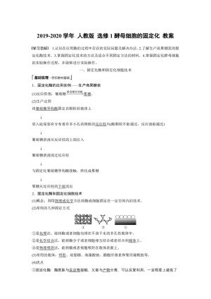 2019-2020学年 人教版 选修1酵母细胞的固定化 教案
