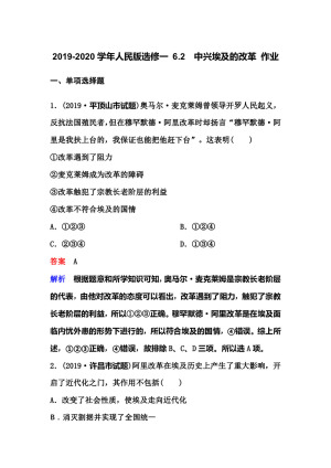2019-2020学年人民版选修一 6.2　中兴埃及的改革 作业