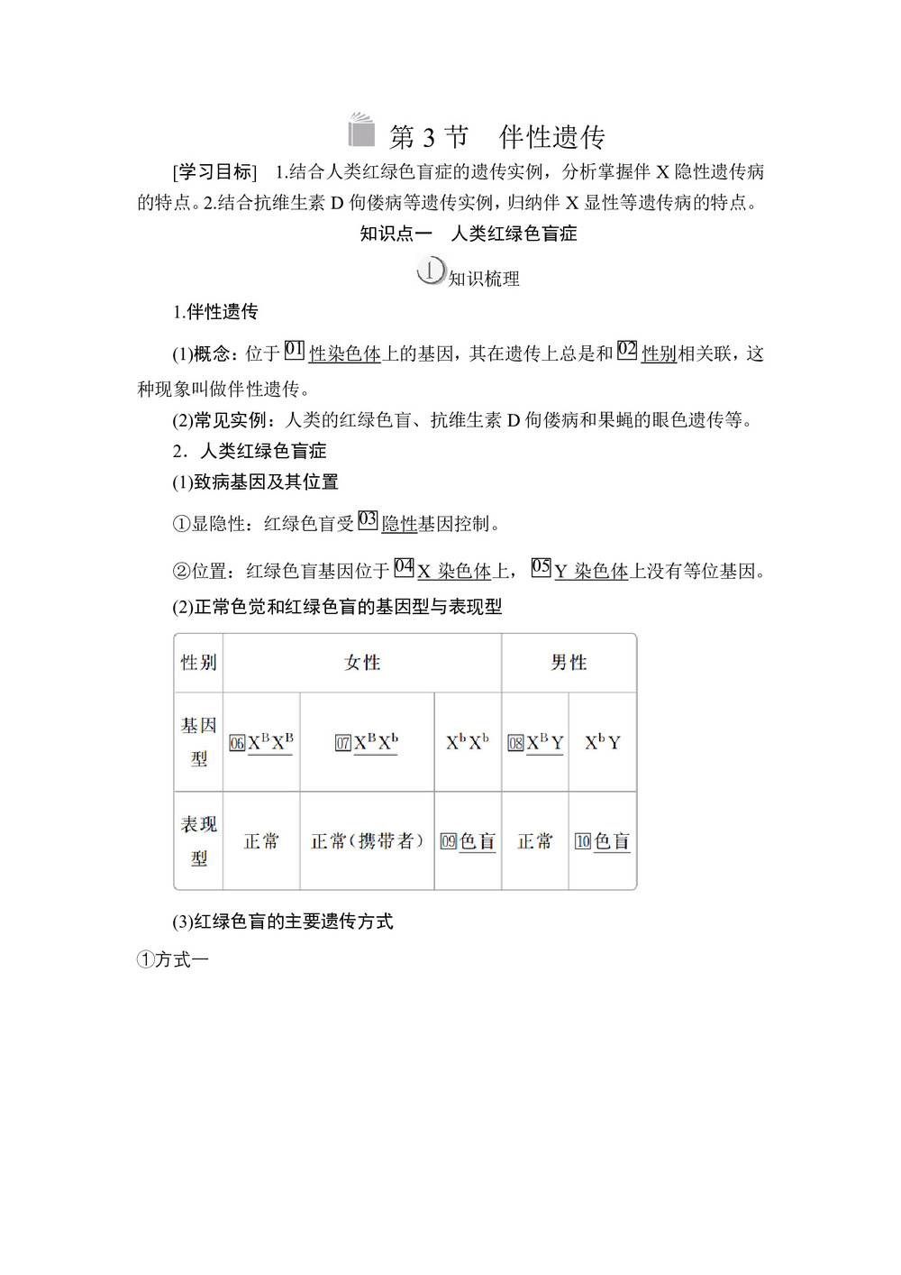 2019-2020学年人教版必修2 第2章  第3节 伴性遗传 学案(1)第1页