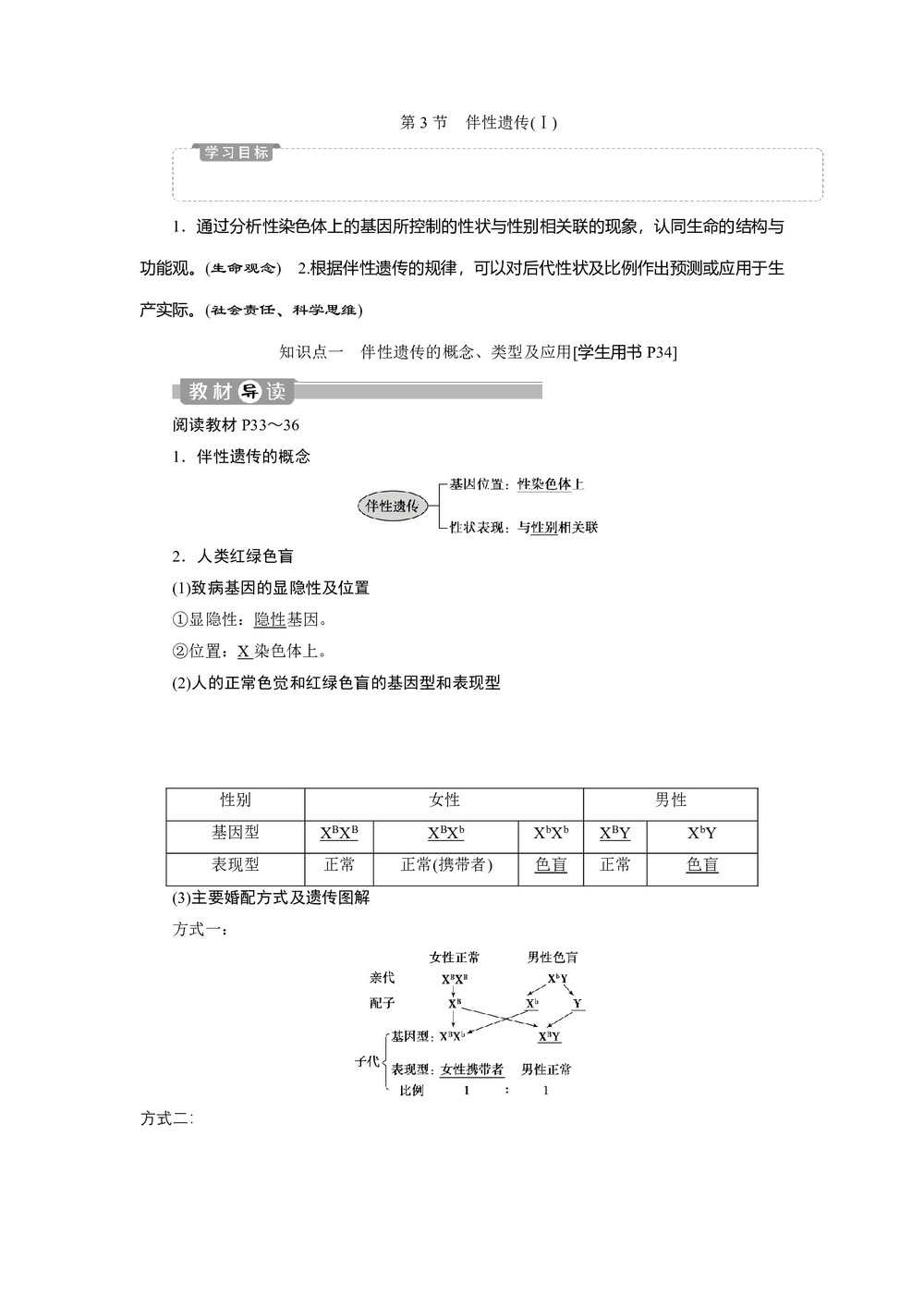 2019-2020学年新人教版必修2 第2章 第3节 伴性遗传(Ⅰ) 学案第1页