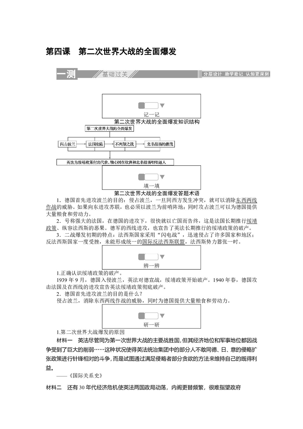 2019-2020学年人教版选修三 3.4第二次世界大战的全面爆发 作业第1页