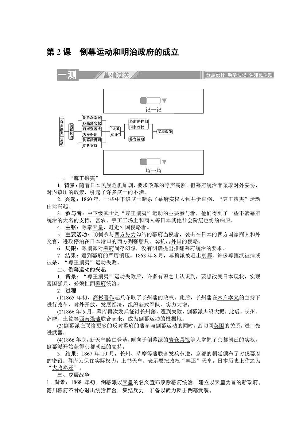 2019-2020学年人教版选修一 8.2倒幕运动和明治政府的成立 作业第1页