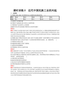 2019-2020学年人民版必修2  近代中国民族工业的兴起 作业