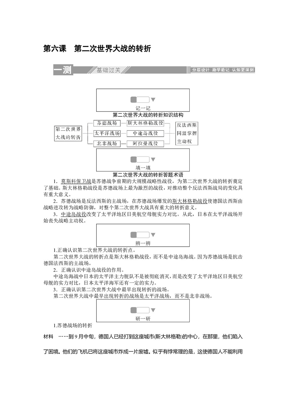 2019-2020学年人教版选修三 3.6第二次世界大战的转折 作业第1页