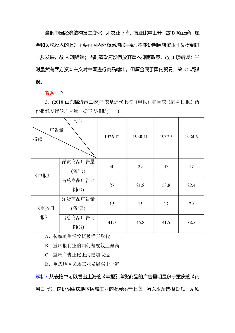 2019-2020学年人民版必修二:专题2 3 近代中国资本主义的历史命运 作业第2页