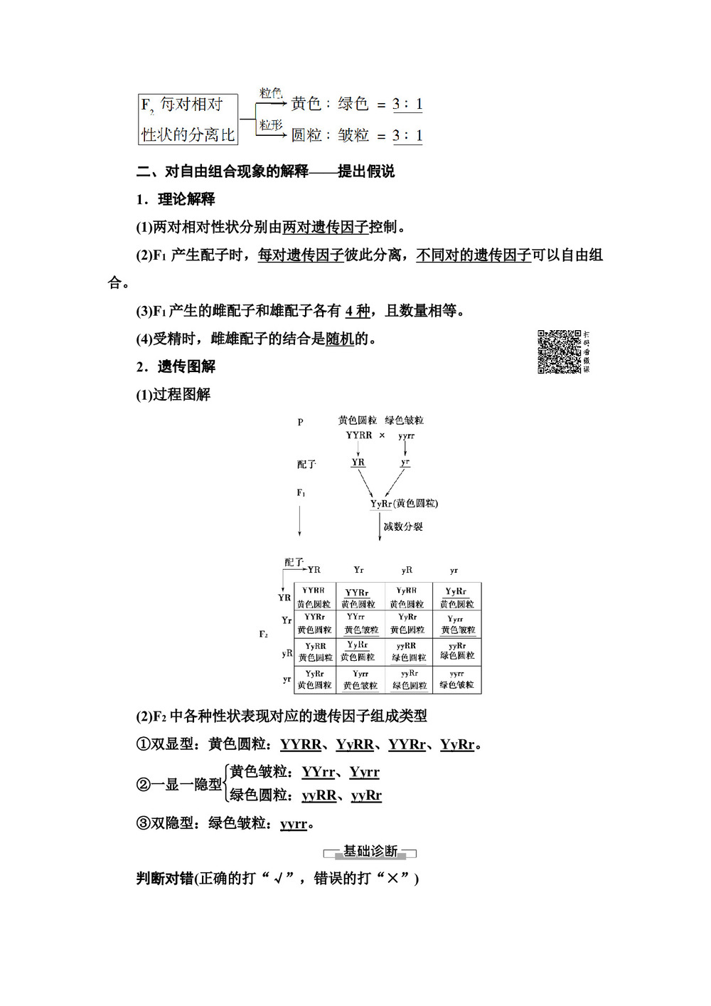 2019-2020学年人教版必修2  第1章 第2节 孟德尔的豌豆杂交实验2 第1课时 学案第2页